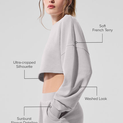 alo Women's Washed Extreme Cropped Pullover - Grey Sky Wash