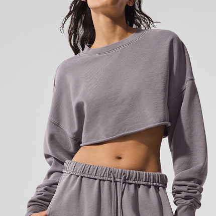 alo Women's Washed Extreme Cropped Pullover - Cool Grey Wash