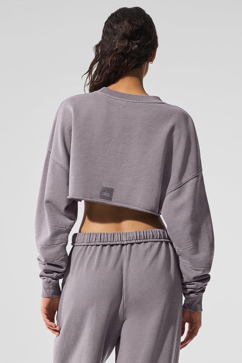 alo Women's Washed Extreme Cropped Pullover - Cool Grey Wash