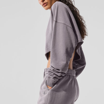 alo Women's Washed Extreme Cropped Pullover - Cool Grey Wash
