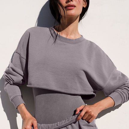alo Women's Washed Extreme Cropped Pullover - Cool Grey Wash