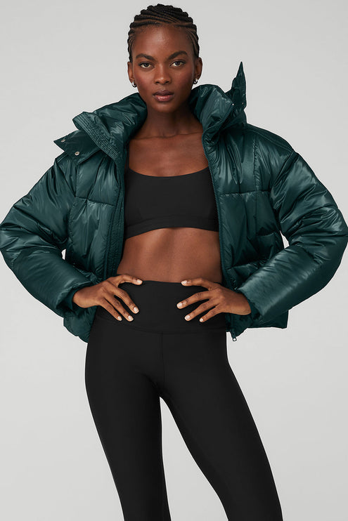 alo Women's Pearlized Pristine Puffer - Midnight Green