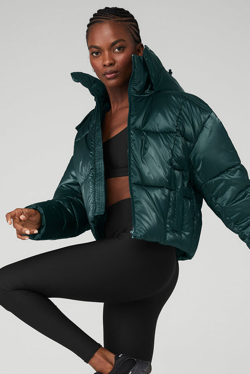 alo Women's Pearlized Pristine Puffer - Midnight Green