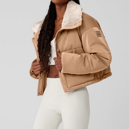 alo Women's Orion Cropped Puffer - Toasted Almond