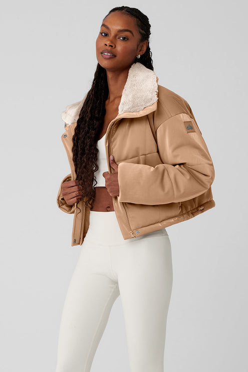 alo Women's Orion Cropped Puffer - Toasted Almond