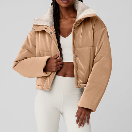 alo Women's Orion Cropped Puffer - Toasted Almond