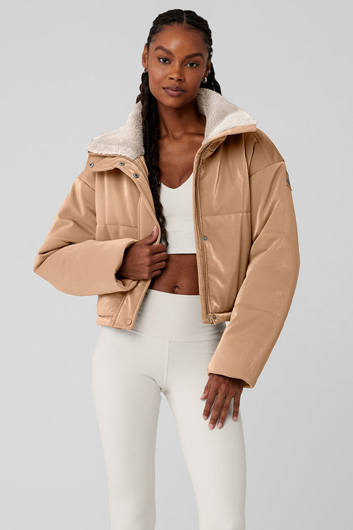 alo Women's Orion Cropped Puffer - Toasted Almond
