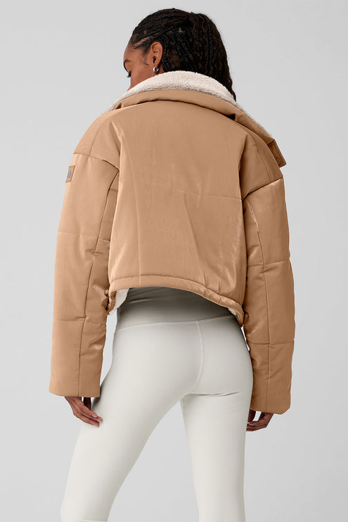 alo Women's Orion Cropped Puffer - Toasted Almond