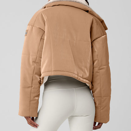 alo Women's Orion Cropped Puffer - Toasted Almond