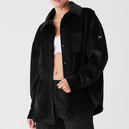 alo Women's Ribbed Velour Mountain Side Shacket - Black