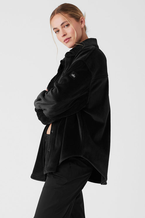 alo Women's Ribbed Velour Mountain Side Shacket - Black