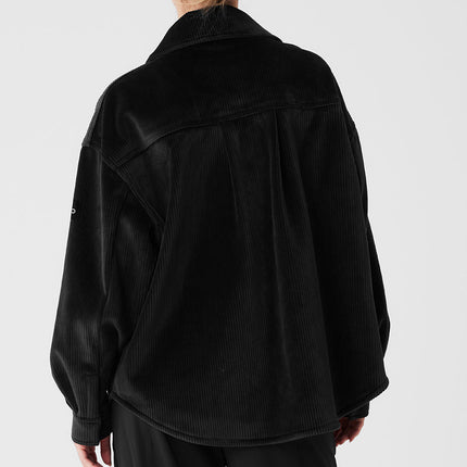 alo Women's Ribbed Velour Mountain Side Shacket - Black