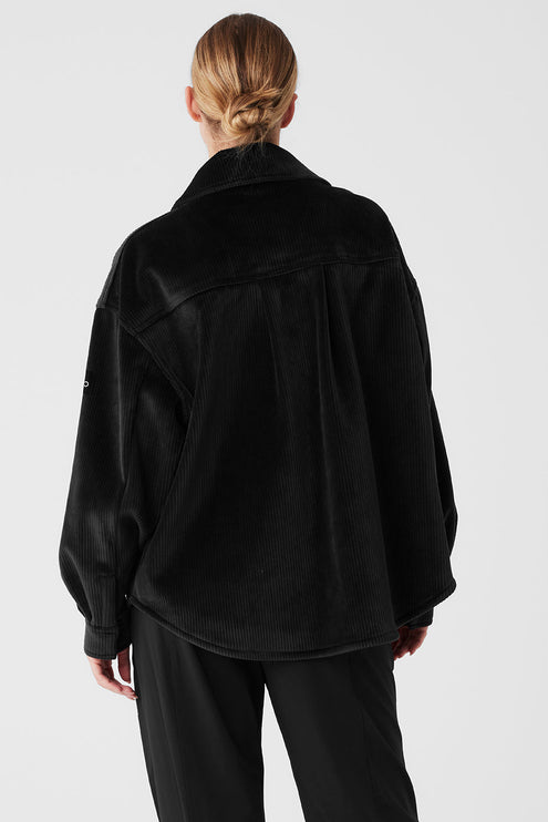 alo Women's Ribbed Velour Mountain Side Shacket - Black