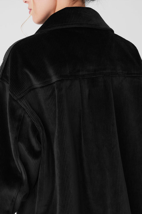 alo Women's Ribbed Velour Mountain Side Shacket - Black