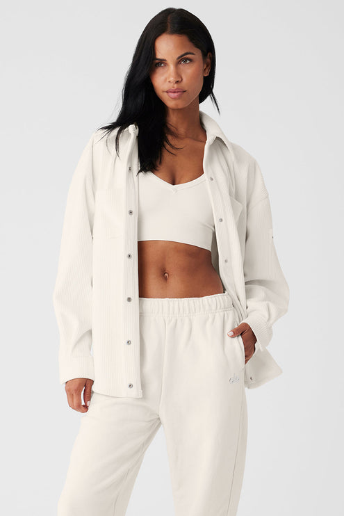 alo Women's Ribbed Velour Mountain Side Shacket - Ivory