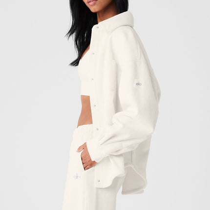 alo Women's Ribbed Velour Mountain Side Shacket - Ivory