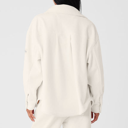 alo Women's Ribbed Velour Mountain Side Shacket - Ivory