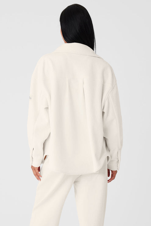 alo Women's Ribbed Velour Mountain Side Shacket - Ivory