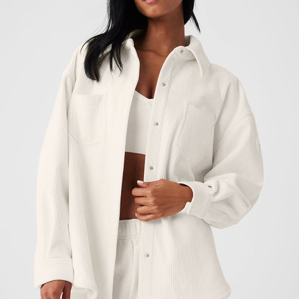 alo Women's Ribbed Velour Mountain Side Shacket - Ivory