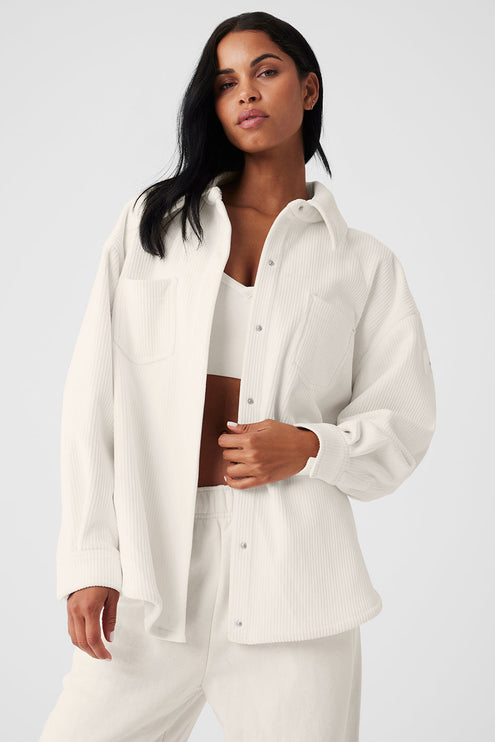alo Women's Ribbed Velour Mountain Side Shacket - Ivory