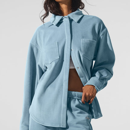 alo Women's Ribbed Velour Mountain Side Shacket - Celestial Blue