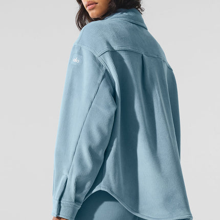 alo Women's Ribbed Velour Mountain Side Shacket - Celestial Blue