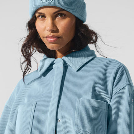alo Women's Ribbed Velour Mountain Side Shacket - Celestial Blue