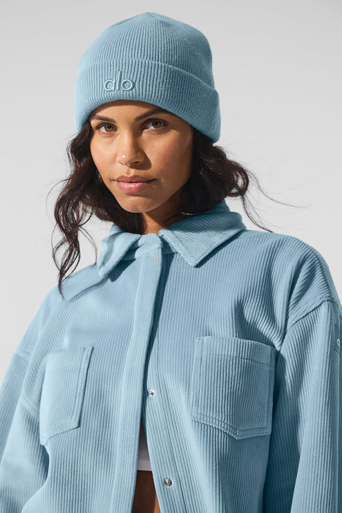 alo Women's Ribbed Velour Mountain Side Shacket - Celestial Blue