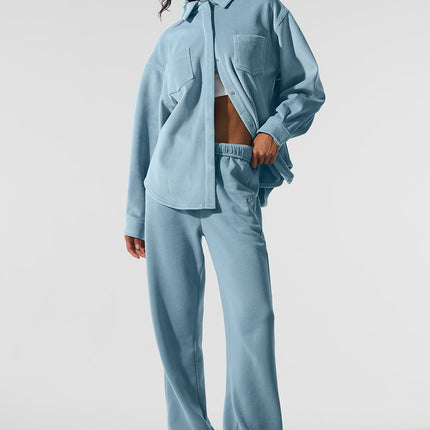 alo Women's Ribbed Velour Mountain Side Shacket - Celestial Blue
