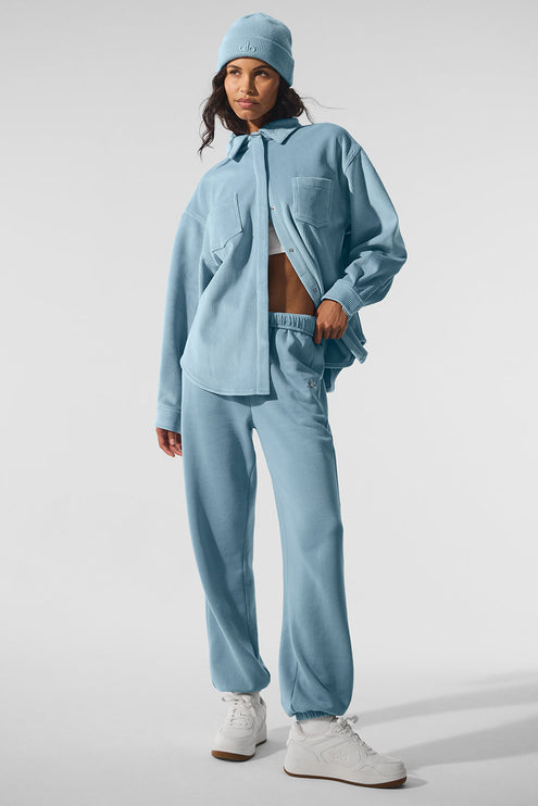 alo Women's Ribbed Velour Mountain Side Shacket - Celestial Blue