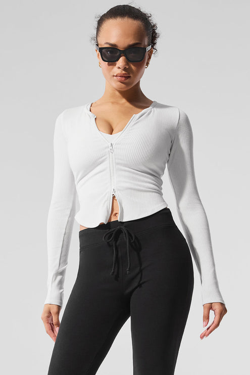 alo Women's Ribbed Stardust Long Sleeve - White