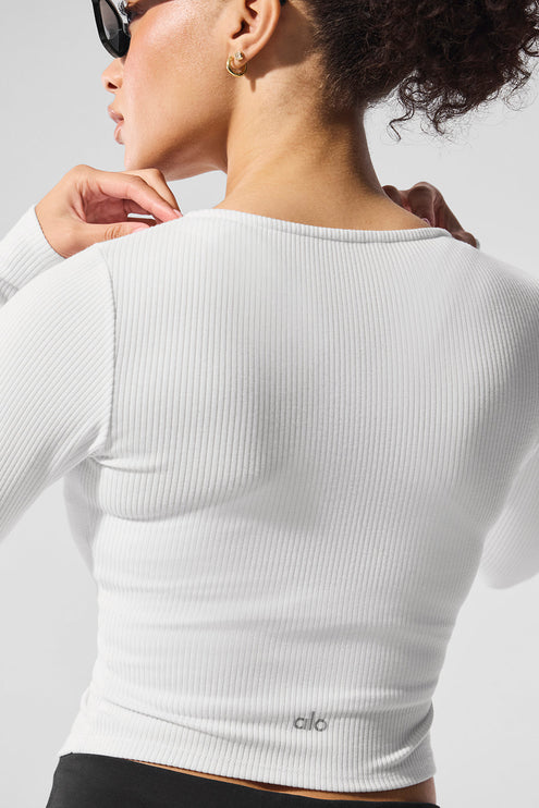 alo Women's Ribbed Stardust Long Sleeve - White