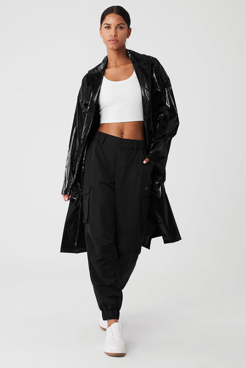 alo Women's Metallic Break Line Trench - Black Metallic