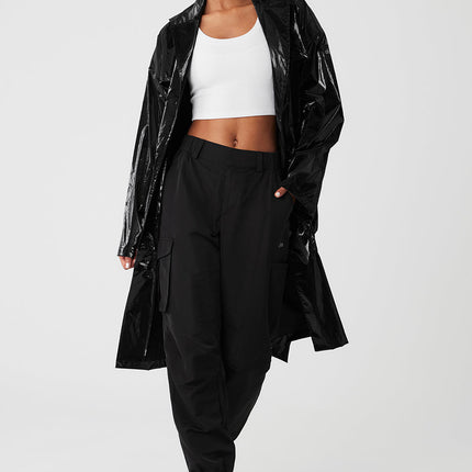 alo Women's Metallic Break Line Trench - Black Metallic