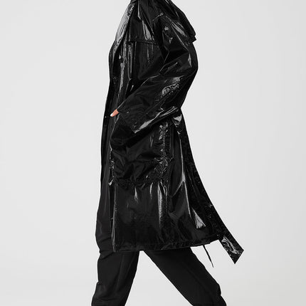 alo Women's Metallic Break Line Trench - Black Metallic
