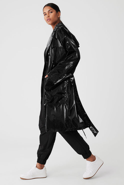 alo Women's Metallic Break Line Trench - Black Metallic