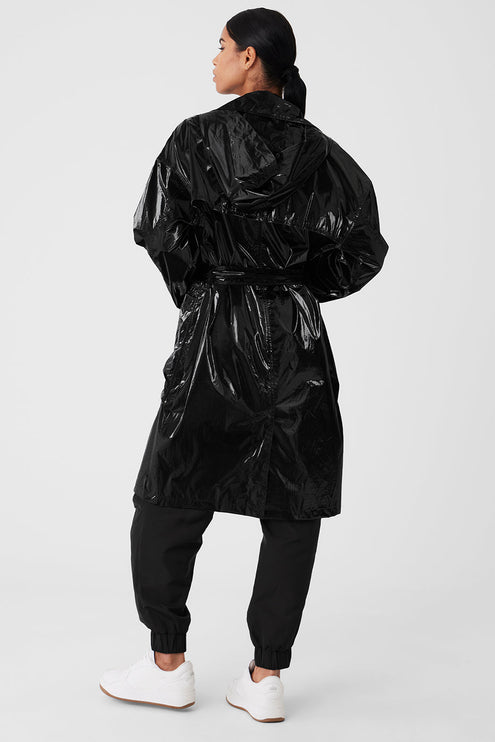 alo Women's Metallic Break Line Trench - Black Metallic