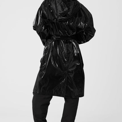 alo Women's Metallic Break Line Trench - Black Metallic