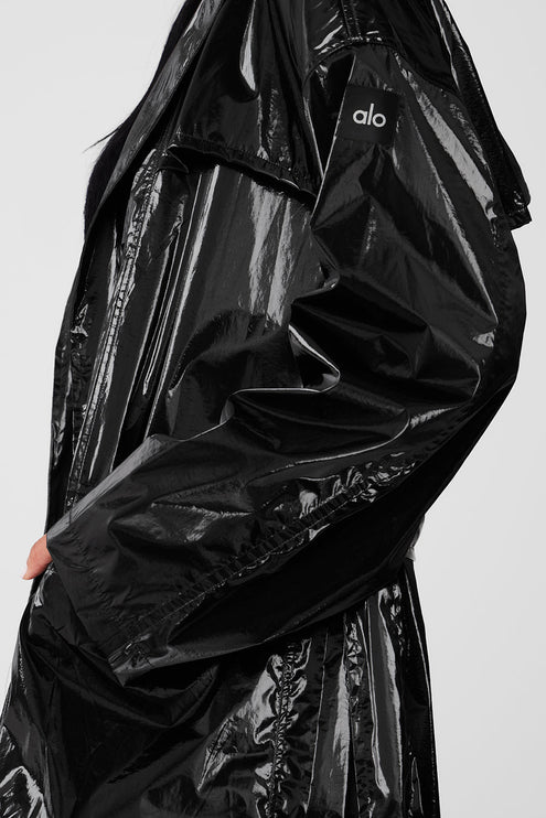 alo Women's Metallic Break Line Trench - Black Metallic