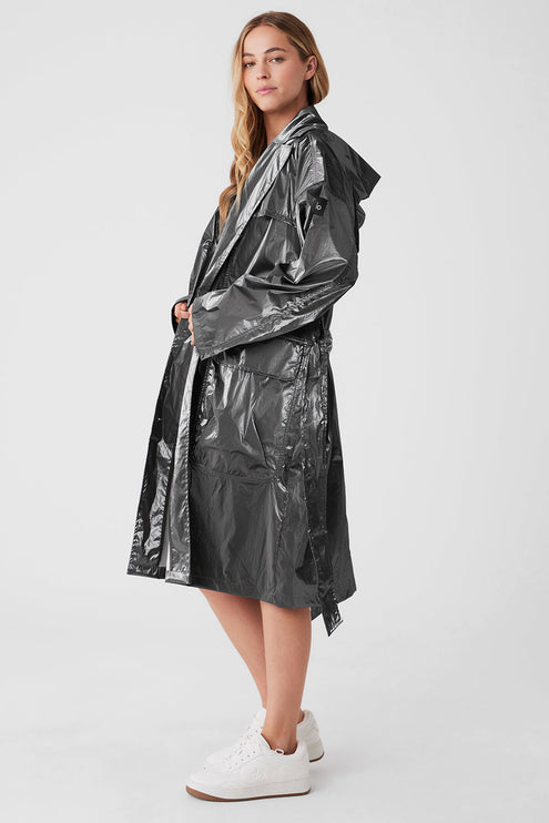 alo Women's Metallic Break Line Trench - Silver Metallic
