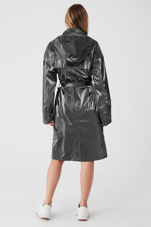 alo Women's Metallic Break Line Trench - Silver Metallic