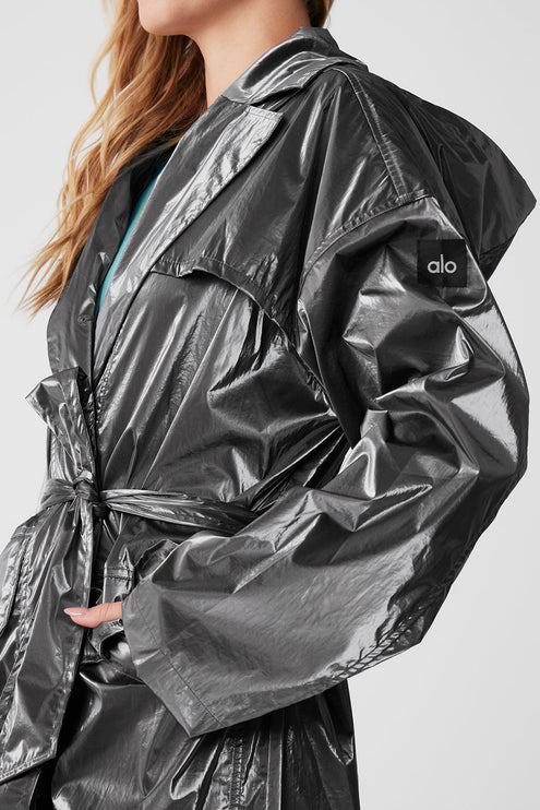 alo Women's Metallic Break Line Trench - Silver Metallic