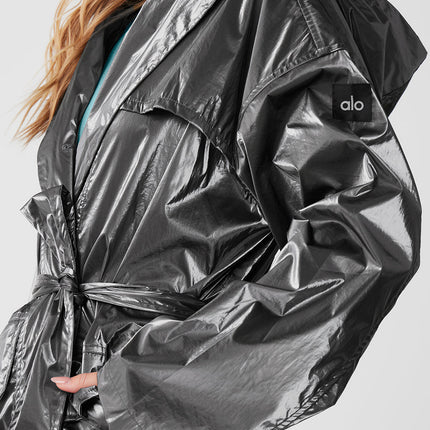 alo Women's Metallic Break Line Trench - Silver Metallic