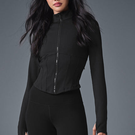 alo Women's Airbrush Corset Full Zip Jacket - Black