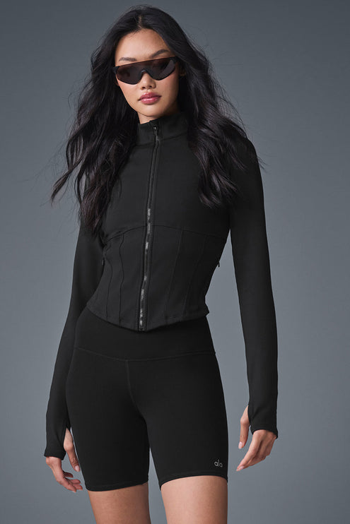 alo Women's Airbrush Corset Full Zip Jacket - Black