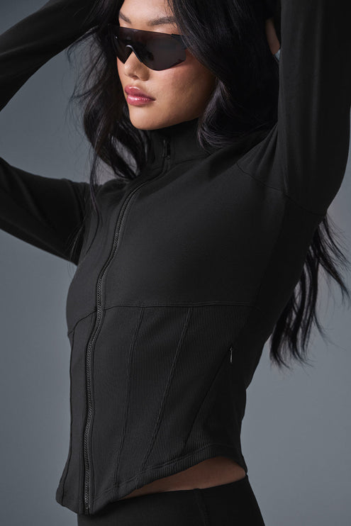 alo Women's Airbrush Corset Full Zip Jacket - Black