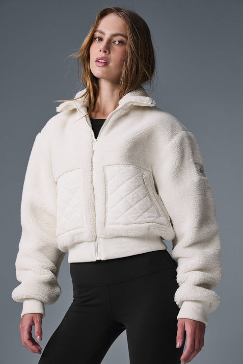 alo Women's Sherpa Edge Bomber - Ivory
