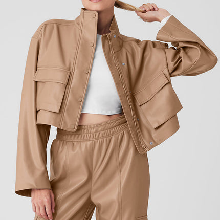 alo Women's Faux Leather Power Hour Jacket - Toasted Almond