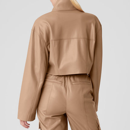 alo Women's Faux Leather Power Hour Jacket - Toasted Almond