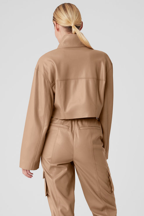 alo Women's Faux Leather Power Hour Jacket - Toasted Almond